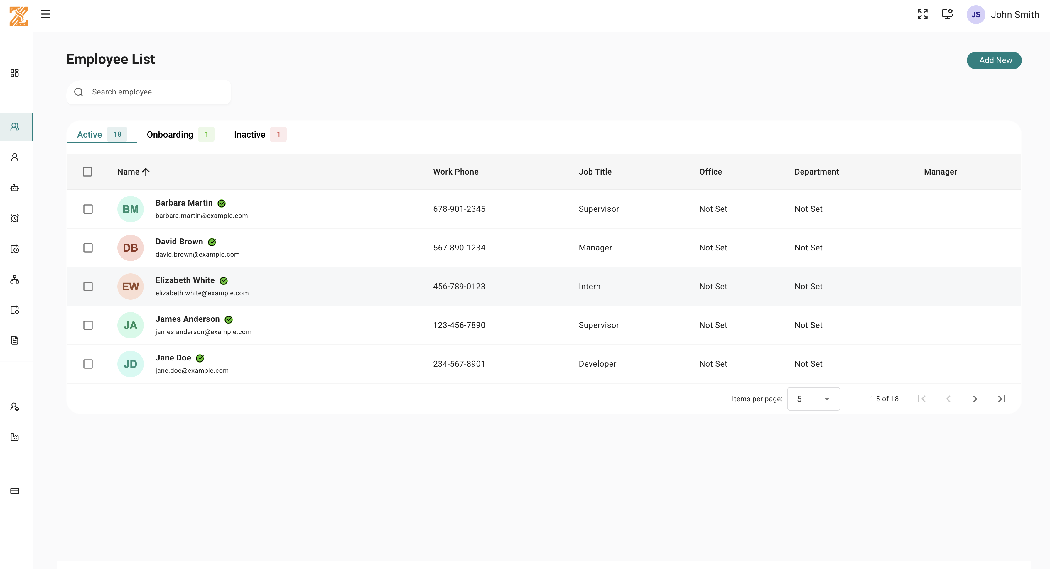 Employee Directory — full list with search and filters